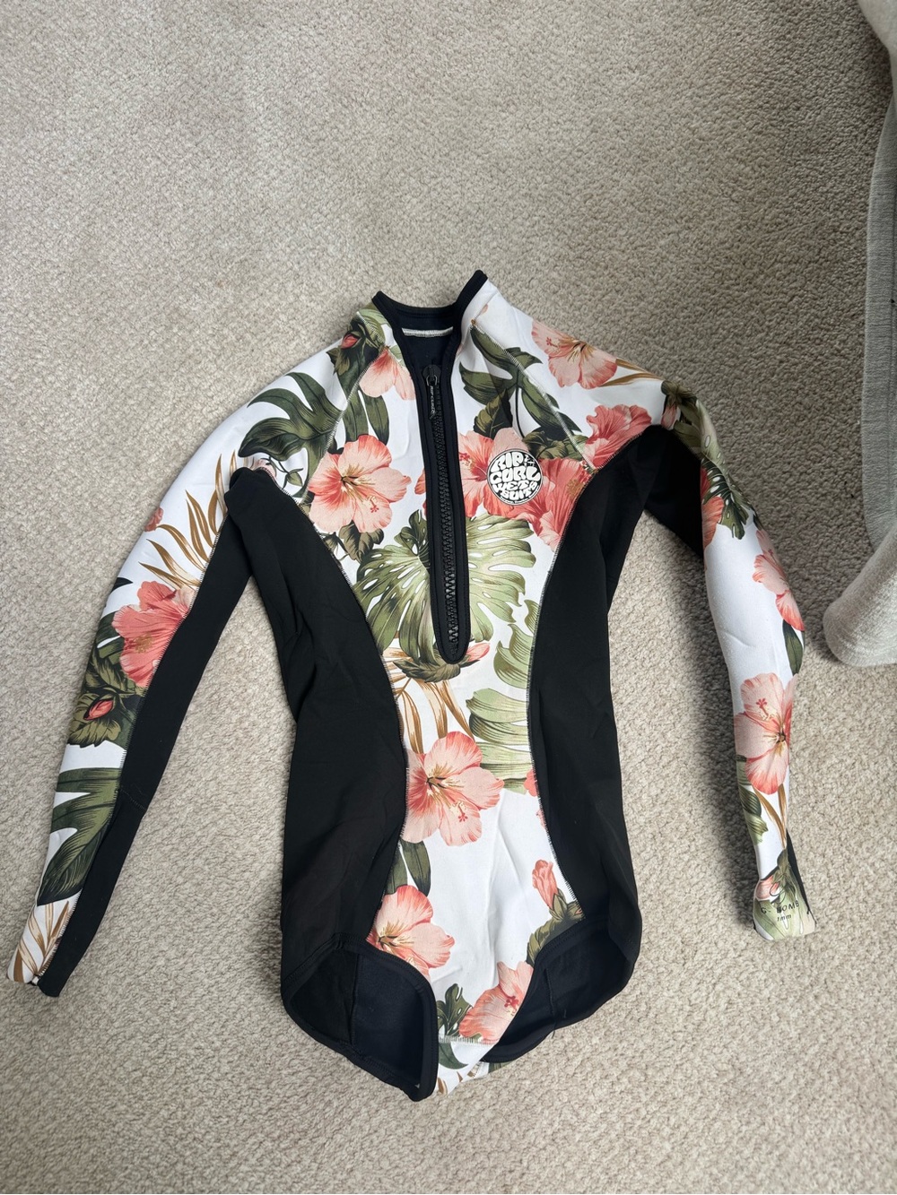 Rip Curl G-bomb Women's Floral Long Sleeve Swim Bodysuit - White, Black & Pink